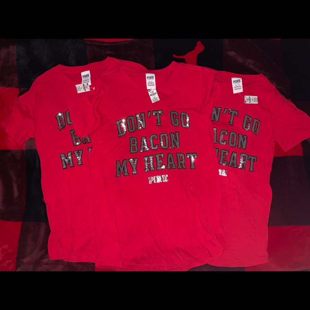 Sm VS Pink “don’t go bacon my heart” bling t shirt